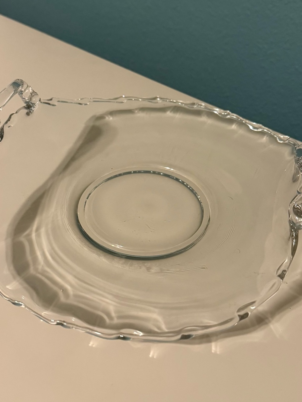 Vintage Fostoria Century Pattern Glass Serving Dish With Handles & Curved Sides